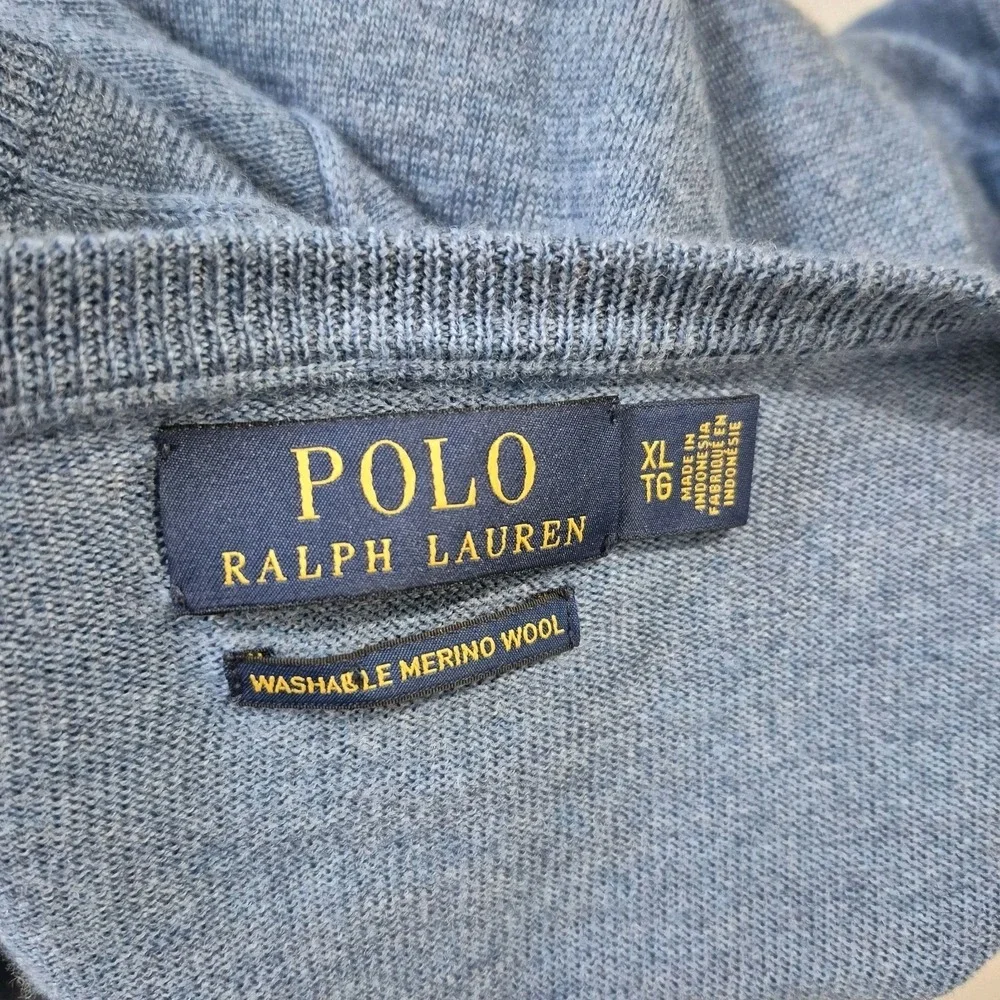 Polo Ralph Lauren Sweater Mens XL‎ Blue Wool Crewneck Merino Washable Preppy